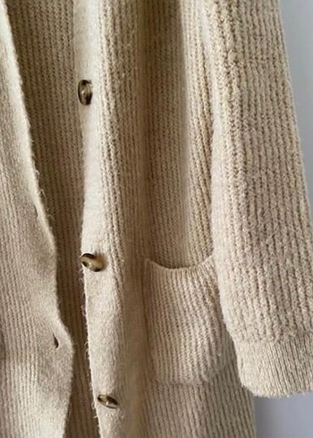 Bej Uzun Örgü Kadın Hırka - Görsel 3