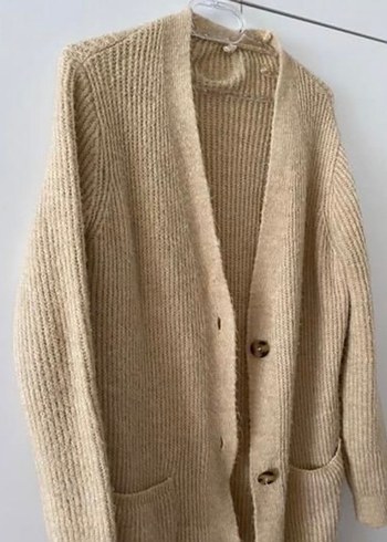 Bej Uzun Örgü Kadın Hırka - Görsel 2