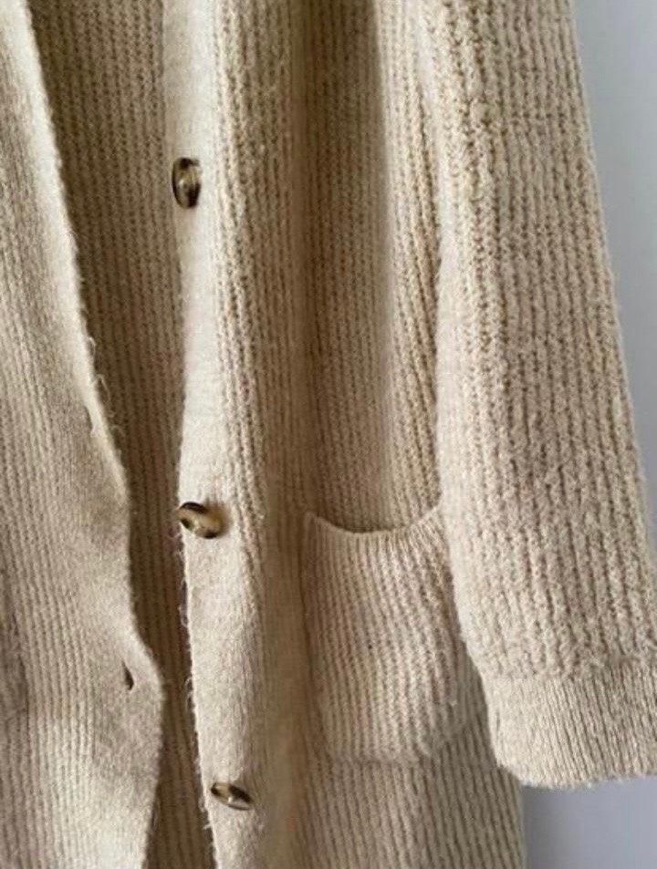 Bej Uzun Örgü Kadın Hırka - Görsel 3