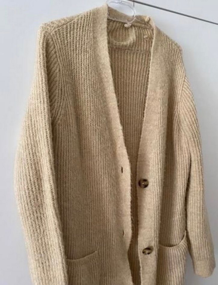 Bej Uzun Örgü Kadın Hırka - Görsel 2