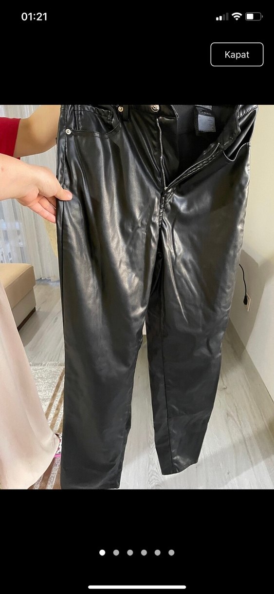 Deri Siyah Bel Detaylı Kadın Pantolon - Görsel 2