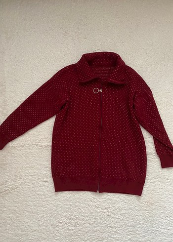 Bordo Fermuarlı simli triko takım - Görsel 2