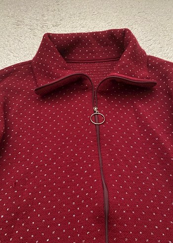 Bordo Fermuarlı simli triko takım - Görsel 3