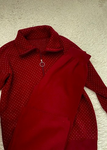 Bordo Fermuarlı simli triko takım - Görsel 4