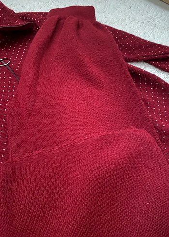 Bordo Fermuarlı simli triko takım - Görsel 5