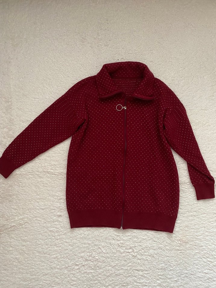 Bordo Fermuarlı simli triko takım - Görsel 2