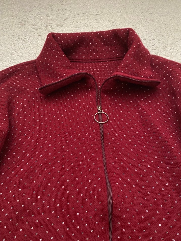 Bordo Fermuarlı simli triko takım - Görsel 3