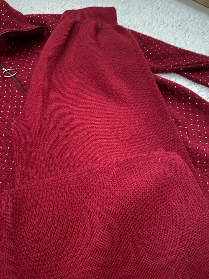 Bordo Fermuarlı simli triko takım - Görsel 5