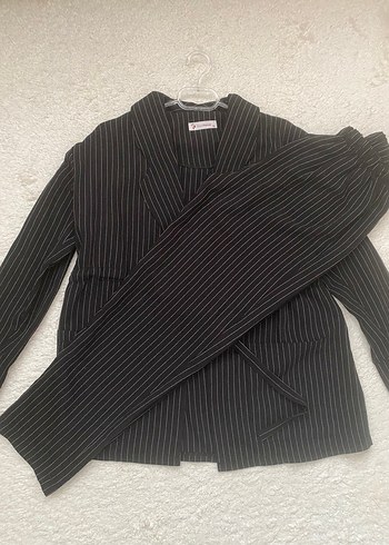 Çizgili Gri Kadın Blazer Ceket - Görsel 3