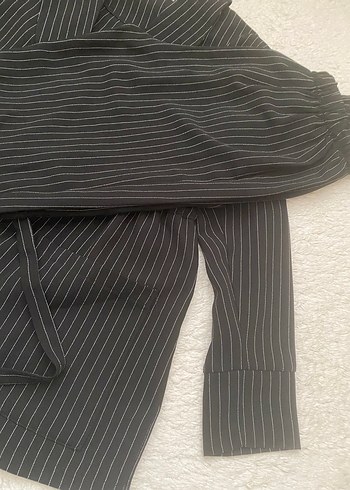 Çizgili Gri Kadın Blazer Ceket - Görsel 4