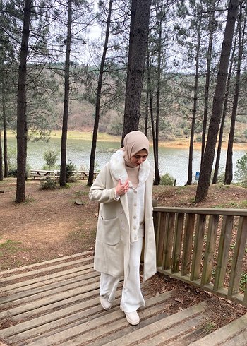 Bej Midi Kaşe Kadın Kaban - Görsel 6