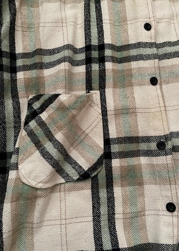Düğmeli Bej Ekose Uzun Kollu Kadın Gömlek - Görsel 4