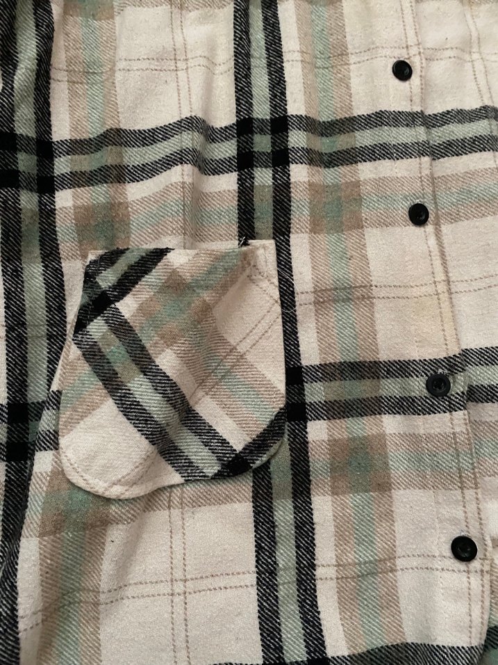 Düğmeli Bej Ekose Uzun Kollu Kadın Gömlek - Görsel 4