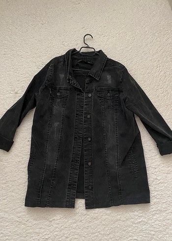 Düğmeli Siyah Gri Midi Denim Ceket - Görsel 3