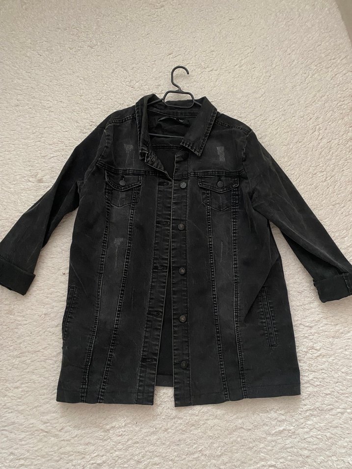 Düğmeli Siyah Gri Midi Denim Ceket - Görsel 3