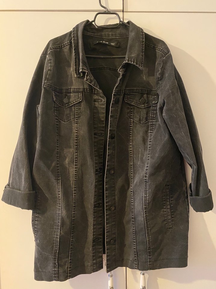 Düğmeli Siyah Gri Midi Denim Ceket - Görsel 2