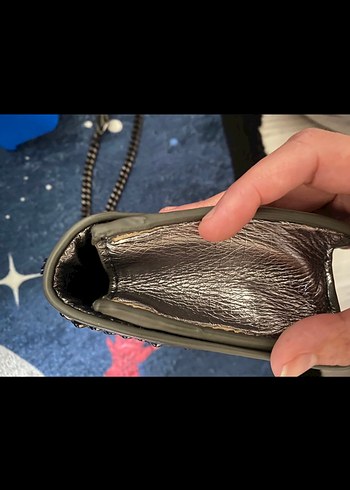 Gri Deri Zincir Detaylı Kadın Çanta - Görsel 7