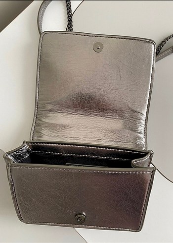 Gri Deri Zincir Detaylı Kadın Çanta - Görsel 4