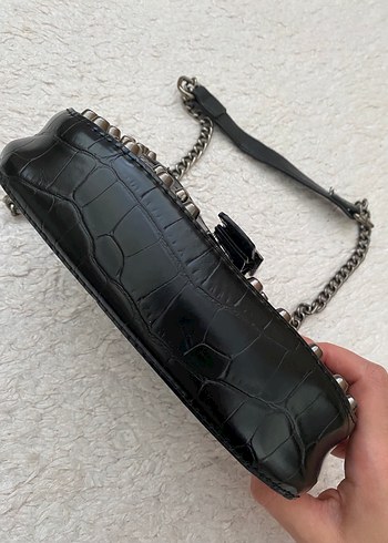 Siyah Deri Zincirli Kemerli Punk Çanta - Görsel 7