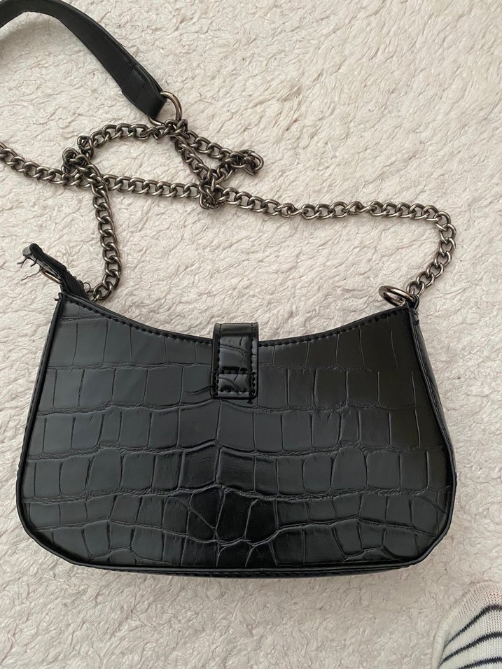 Siyah Deri Zincirli Kemerli Punk Çanta - Görsel 5