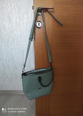 Kareli Tokalı Yeşil Deri Kadın Çanta - Görsel 4