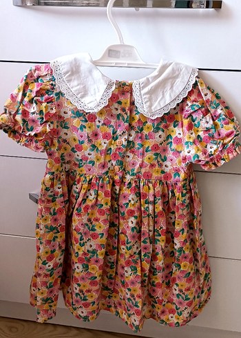 24-36 Ay Beden Çiçek Desenli Vintage Kız Elbisesi