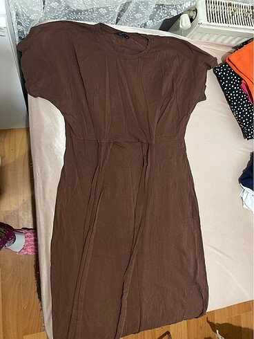 Midi boy yırtmaçlı kahverengi elbise xl