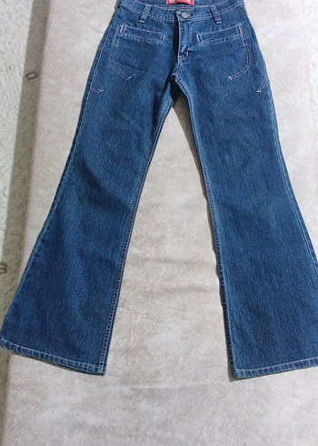 Kadın Mavi Bol Kesim Midi Denim Pantolon