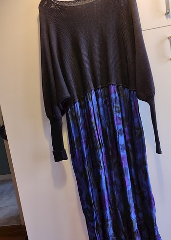 Uzun Kollu, Pilili, Bağlama Desenli Kadın Triko Elbise - Görsel 2