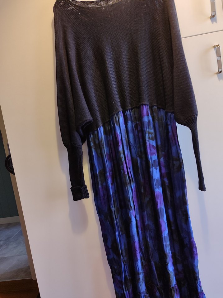 Uzun Kollu, Pilili, Bağlama Desenli Kadın Triko Elbise - Görsel 2