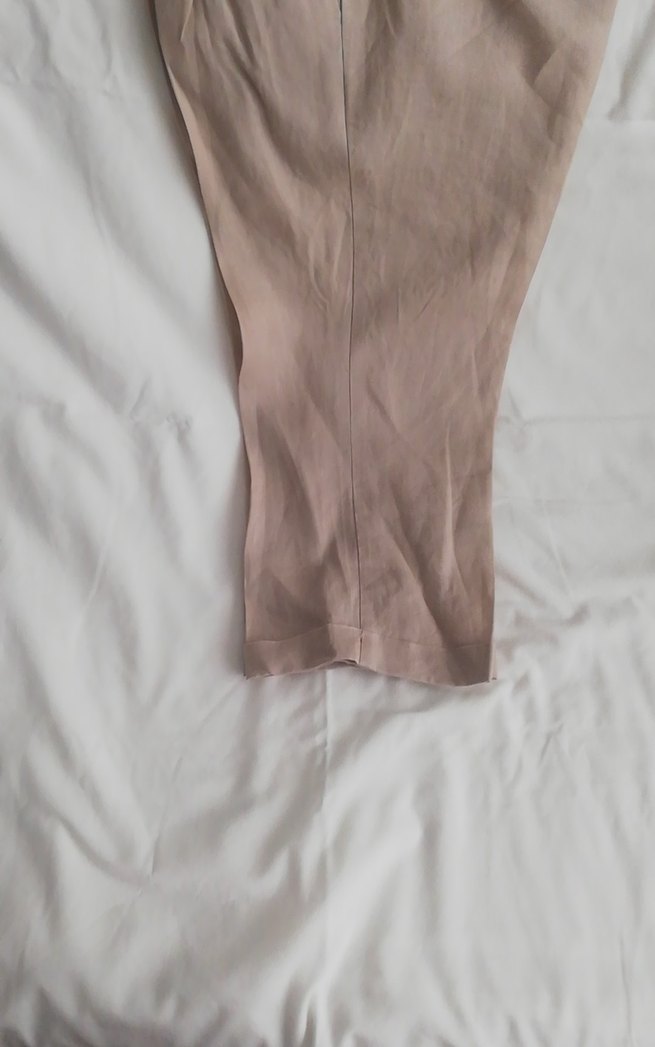 Kadın Bej Keten Midi Kumaş Pantolon - Görsel 2