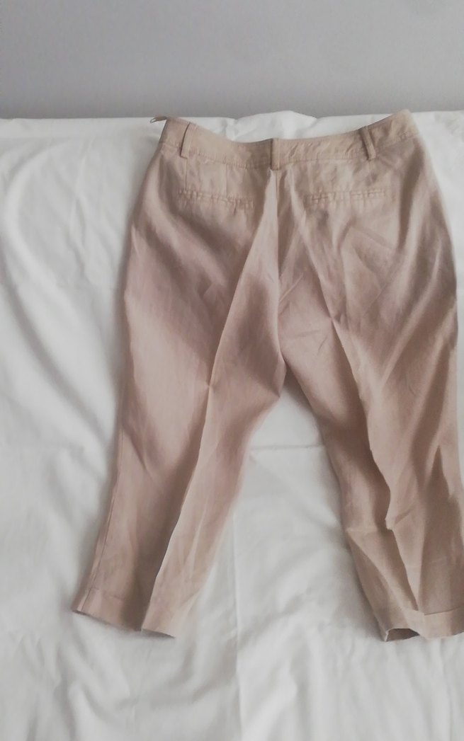 Kadın Bej Keten Midi Kumaş Pantolon - Görsel 4