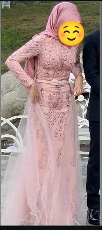 Pembe Taş İşlemeli Abiye
