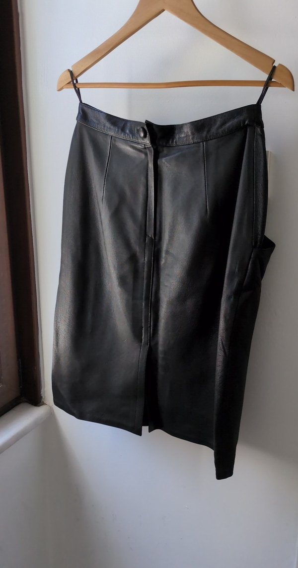 Kadın Siyah Deri Midi Etek - Görsel 3