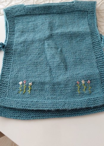 Nakışlı Mavi örgü bebek  süveter - Görsel 2