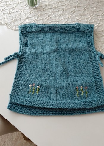 Nakışlı Mavi örgü bebek  süveter - Görsel 4