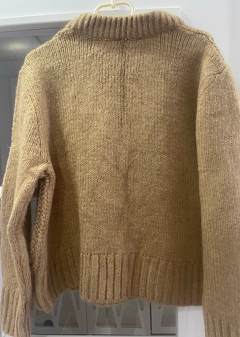 Bej V Yaka Örgü Kadın Kazak - Görsel 2