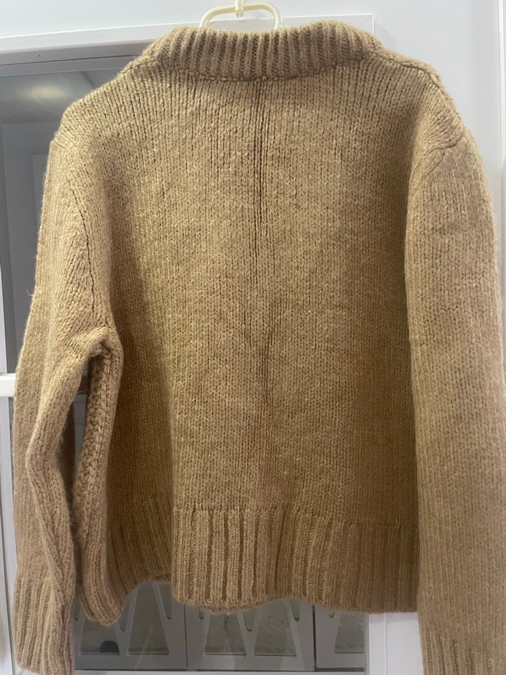 Bej V Yaka Örgü Kadın Kazak - Görsel 2