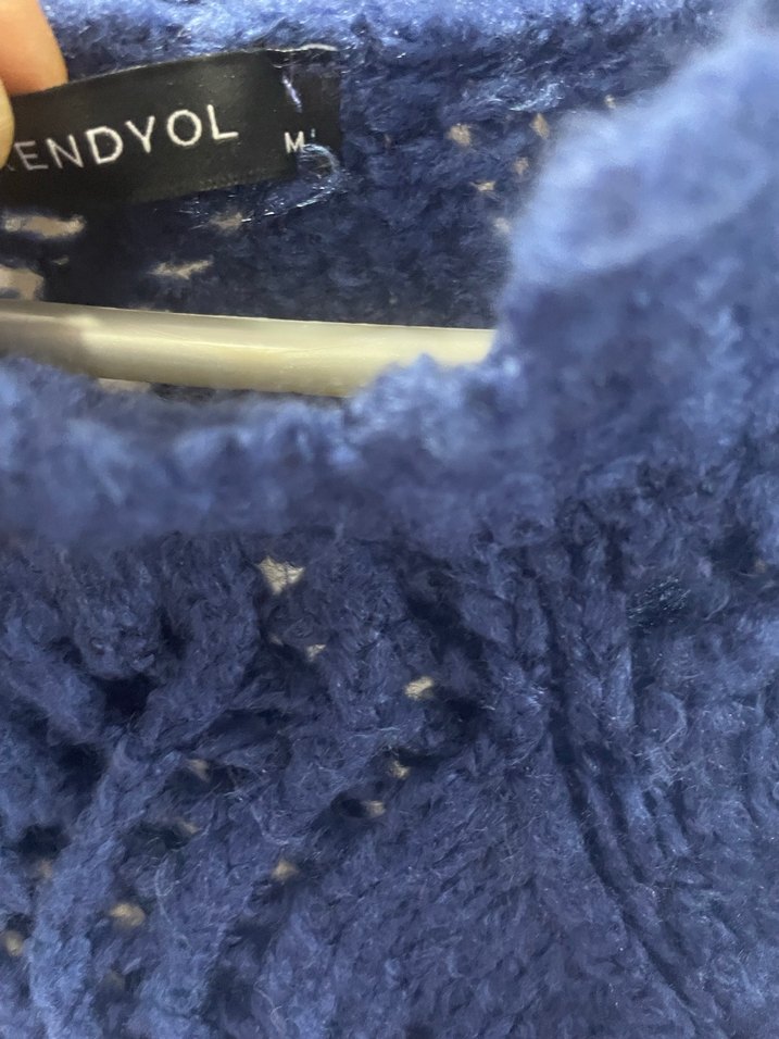 Mavi Örgü Bohem Kadın Kazak - Görsel 3