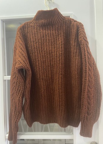 Bohem Stil Kahverengi Örgü Kadın Kazak - Görsel 3