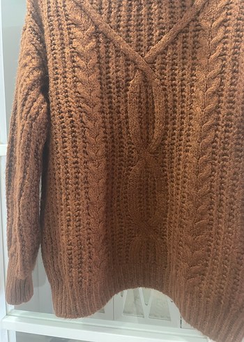 Bohem Stil Kahverengi Örgü Kadın Kazak - Görsel 2