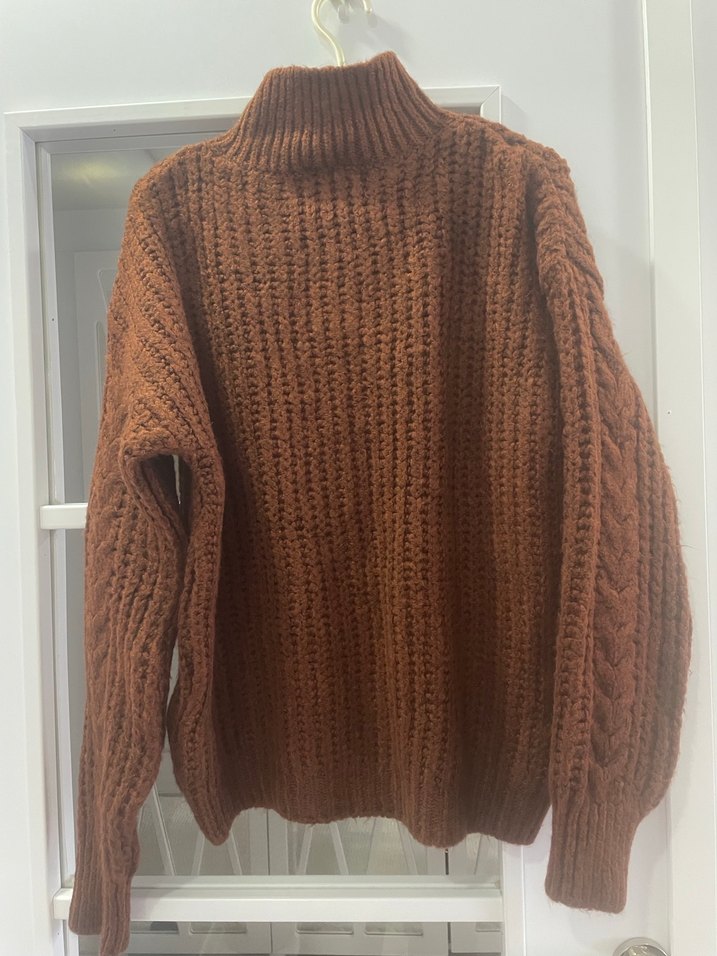 Bohem Stil Kahverengi Örgü Kadın Kazak - Görsel 3