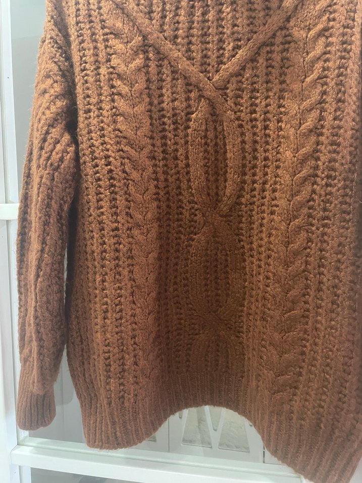 Bohem Stil Kahverengi Örgü Kadın Kazak - Görsel 2