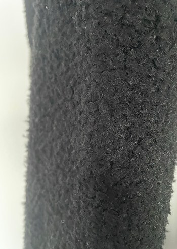 Siyah Kabarık buklet kumaş Midi Kadın Kaban - Görsel 3