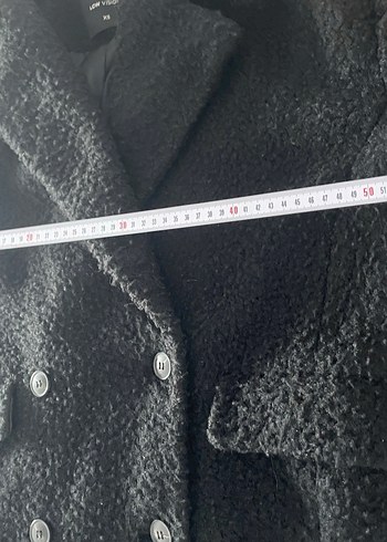 Siyah Kabarık buklet kumaş Midi Kadın Kaban - Görsel 7