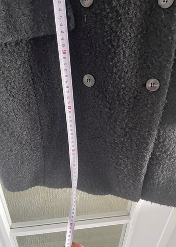 Siyah Kabarık buklet kumaş Midi Kadın Kaban - Görsel 5