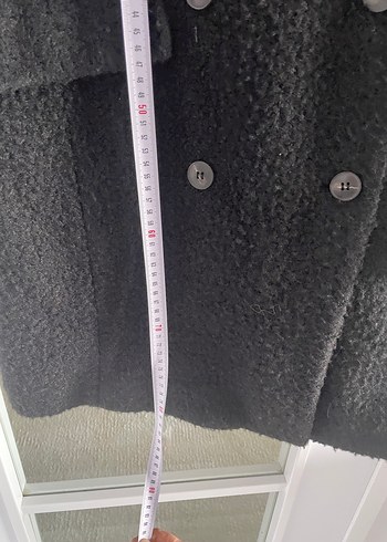 Siyah Kabarık buklet kumaş Midi Kadın Kaban - Görsel 6