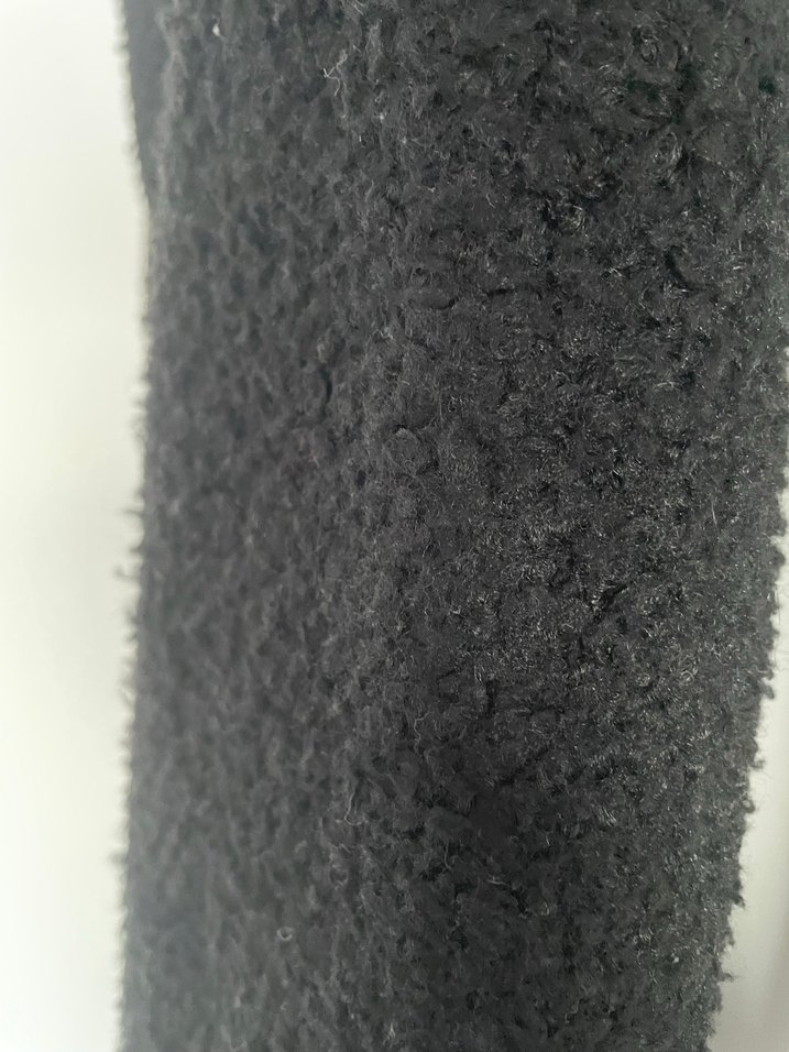 Siyah Kabarık buklet kumaş Midi Kadın Kaban - Görsel 3