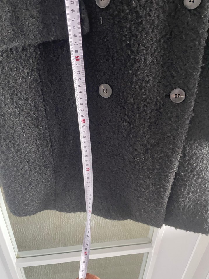 Siyah Kabarık buklet kumaş Midi Kadın Kaban - Görsel 5