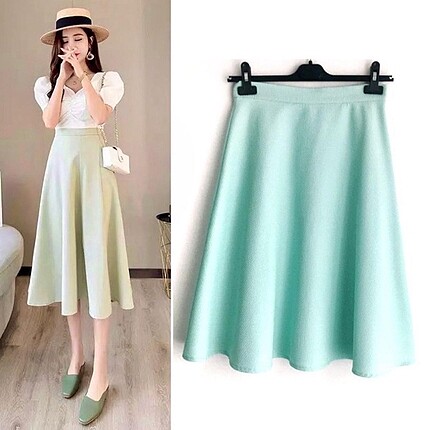 Mint Petekli Midi Etek